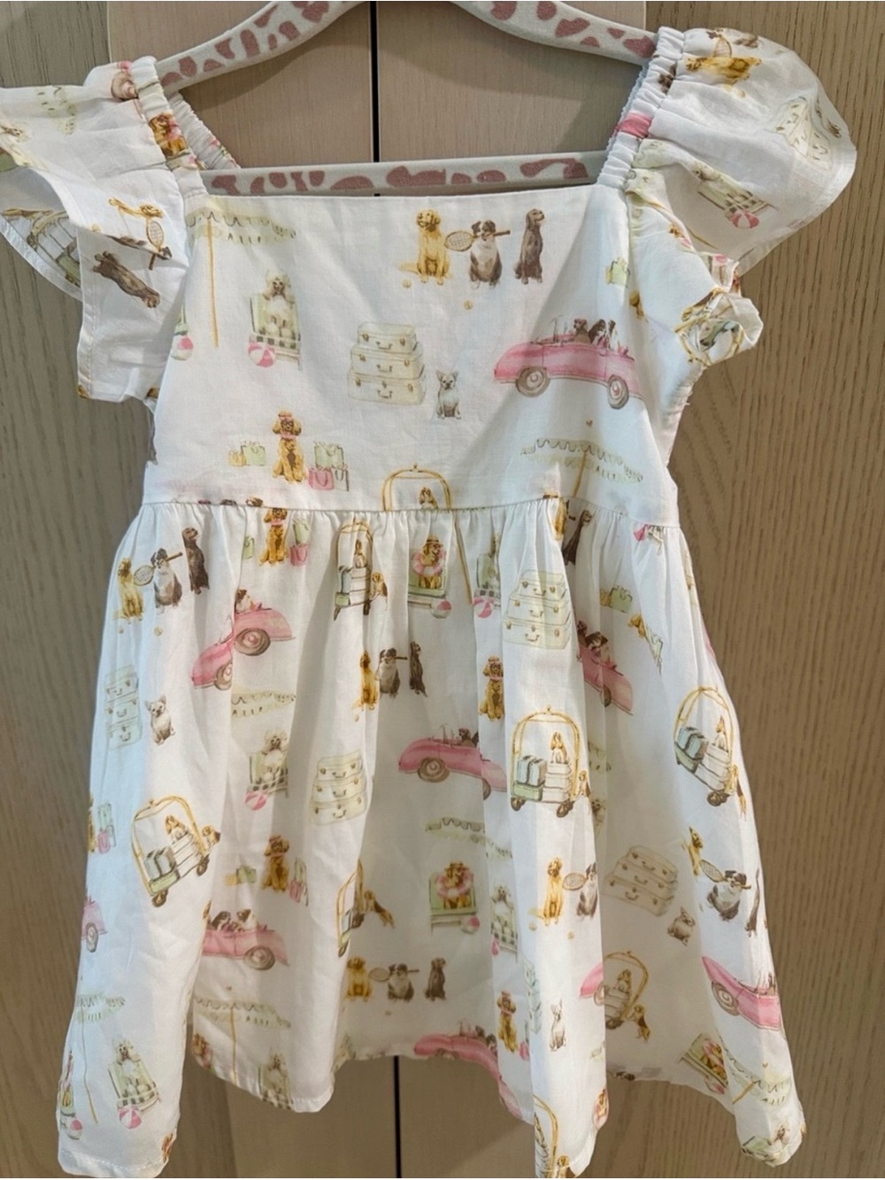 Janie and Jack White  GRAY MALIN  Dress with Pink & Gold Travel Motif